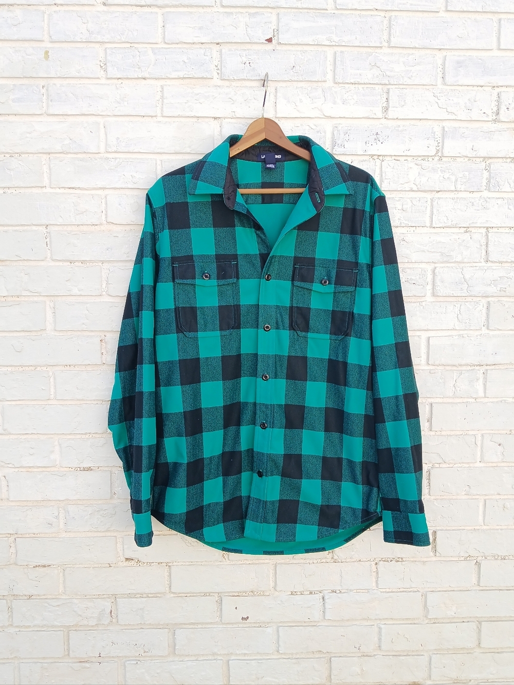 Lands' End Green Buffalo Check Fleece Lined Shirt Shacket